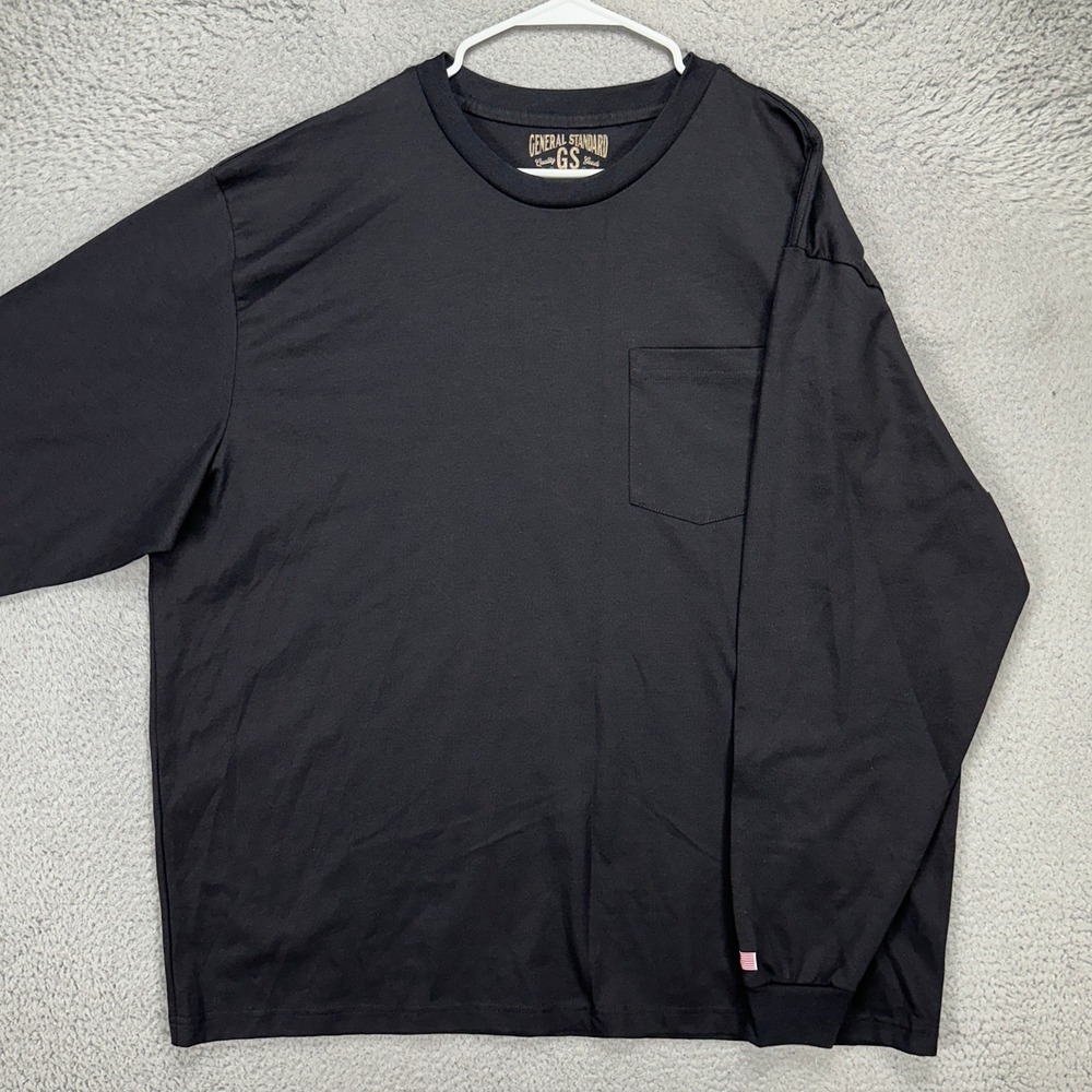 General Standard GS Mens Work Wear T-Shirt 2XL Black Pocket Long Sleeve‎ Tee NEW
